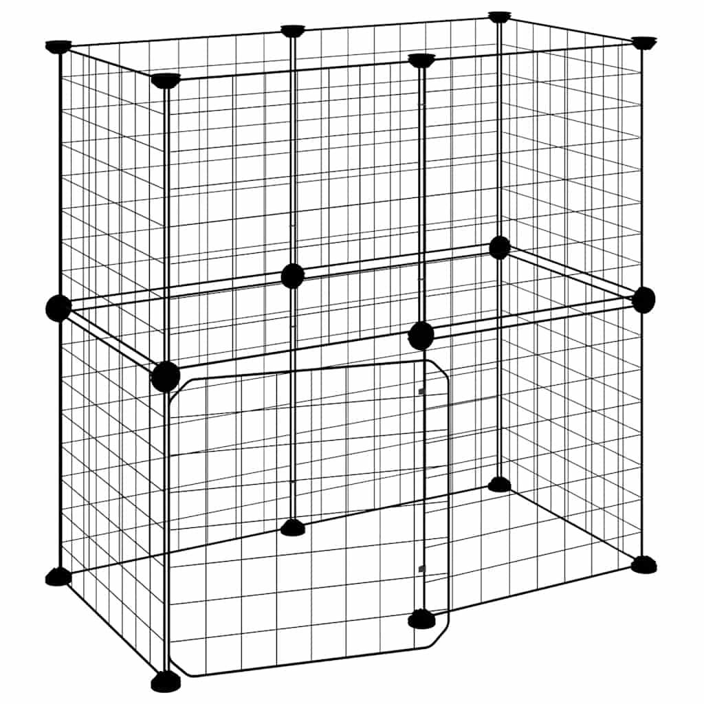 12-tlg. Haustierkäfig mit Tür Schwarz 70x35x70 cm Stahl