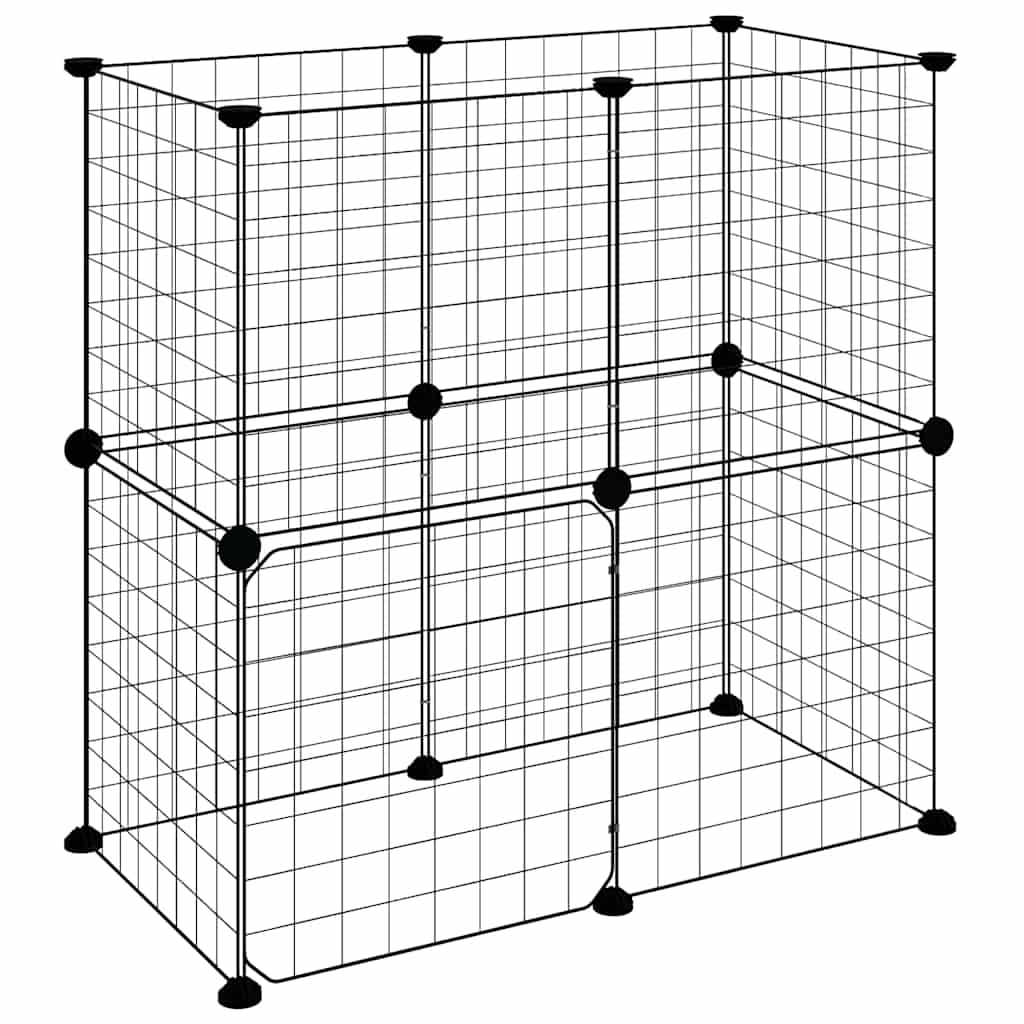 12-tlg. Haustierkäfig mit Tür Schwarz 70x35x70 cm Stahl