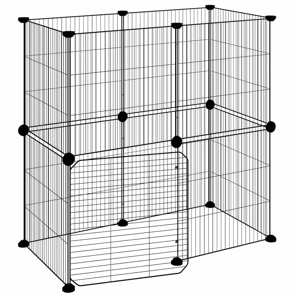 12-tlg. Haustierkäfig mit Tür Schwarz 70x35x70 cm Stahl