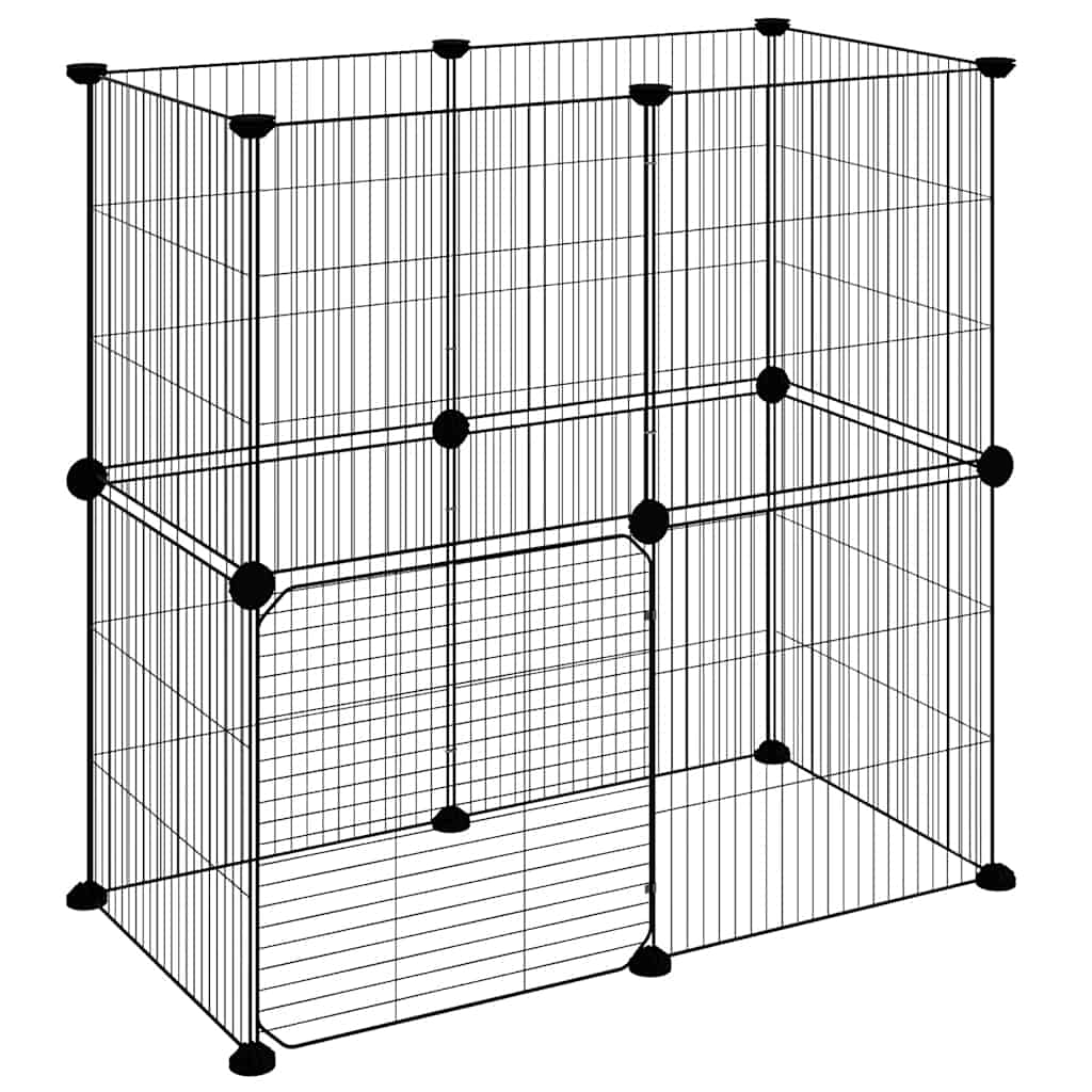 12-tlg. Haustierkäfig mit Tür Schwarz 70x35x70 cm Stahl
