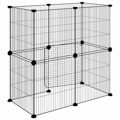 12-tlg. Haustierkäfig mit Tür Schwarz 70x35x70 cm Stahl