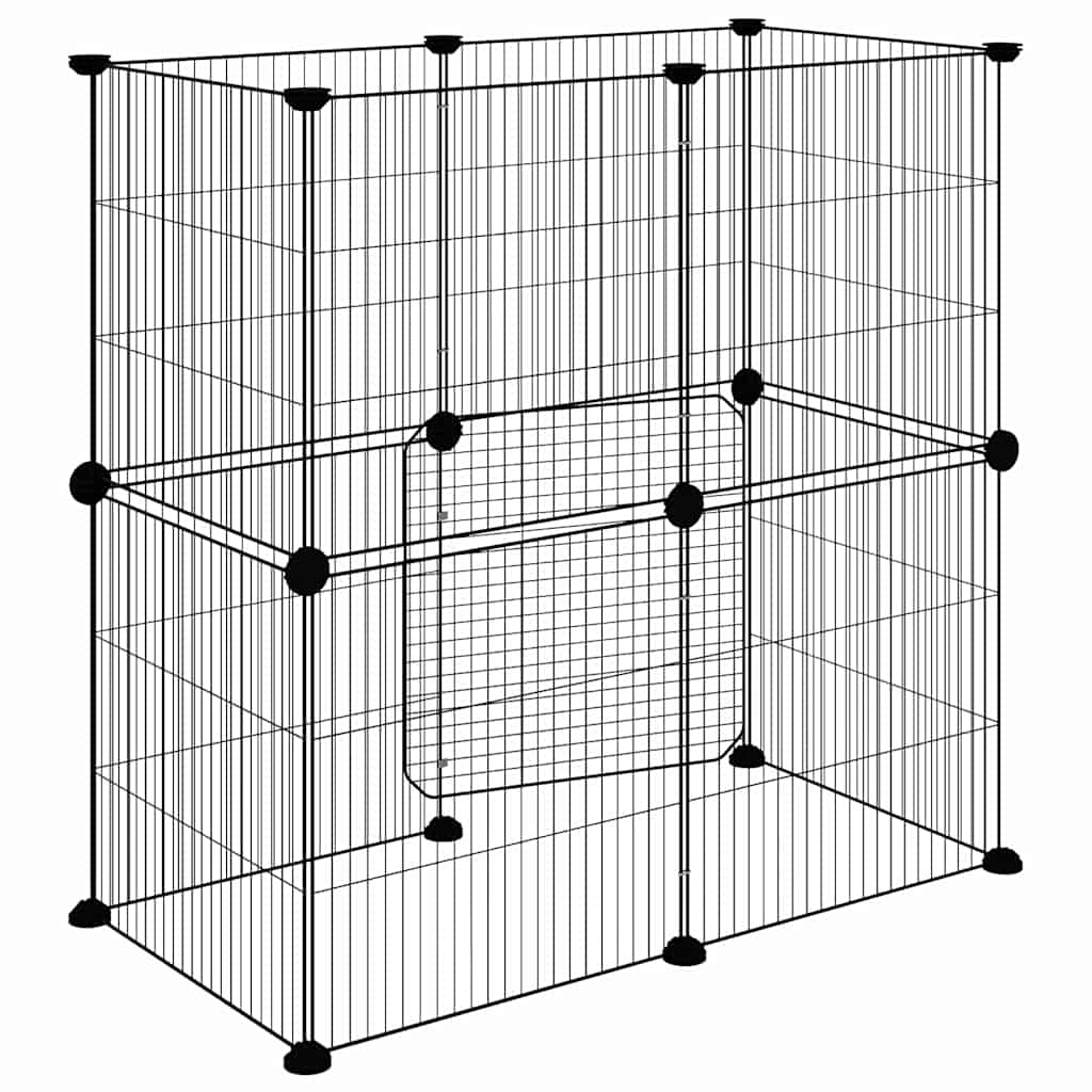 12-tlg. Haustierkäfig mit Tür Schwarz 70x35x70 cm Stahl