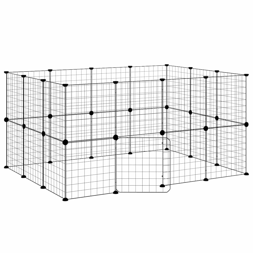 28-tlg. Haustierkäfig mit Tür Schwarz 140x105x70 cm Stahl