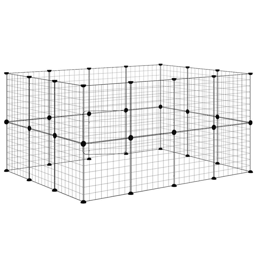 28-tlg. Haustierkäfig mit Tür Schwarz 140x105x70 cm Stahl