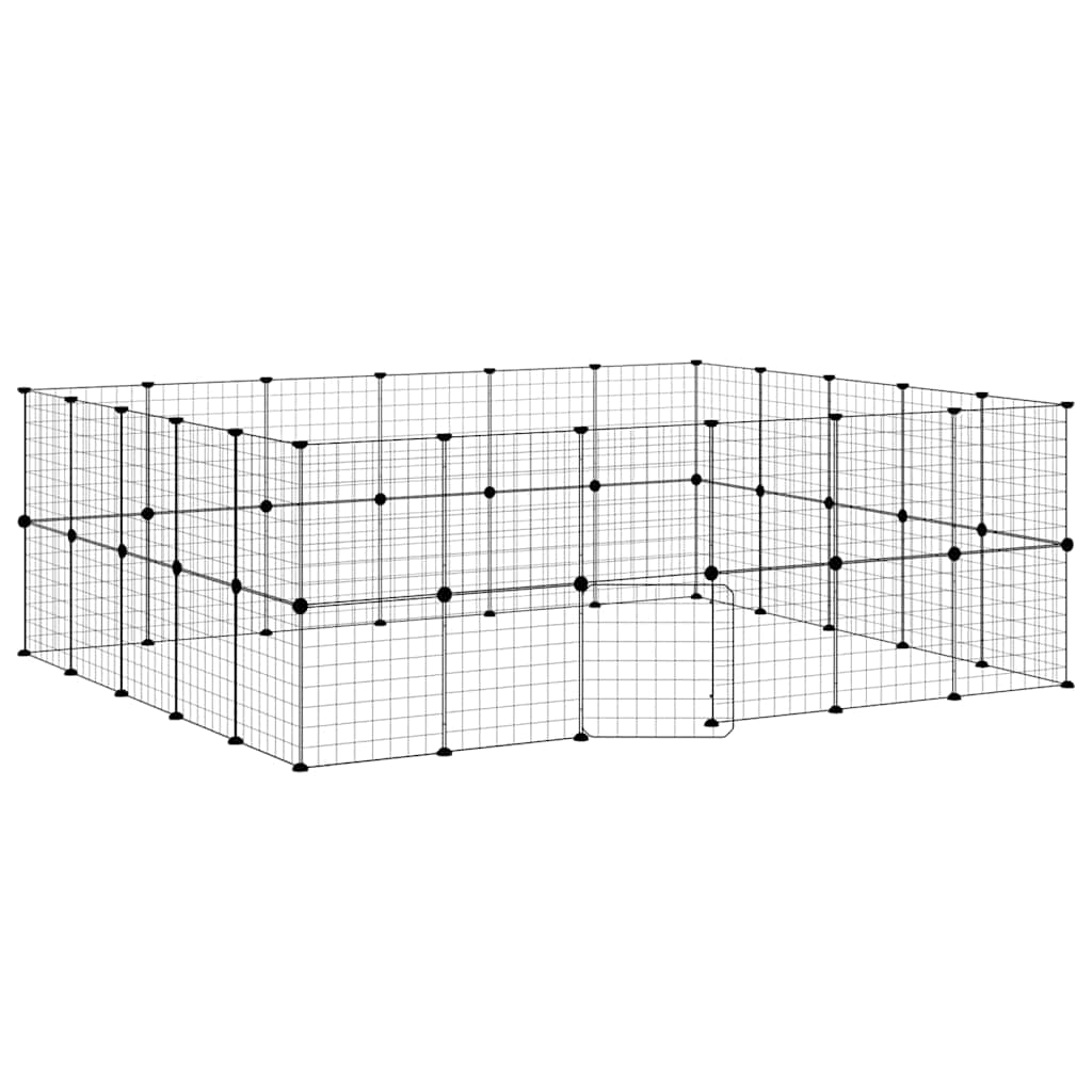 44-tlg. Haustierkäfig mit Tür Schwarz 210x175x70 cm Stahl