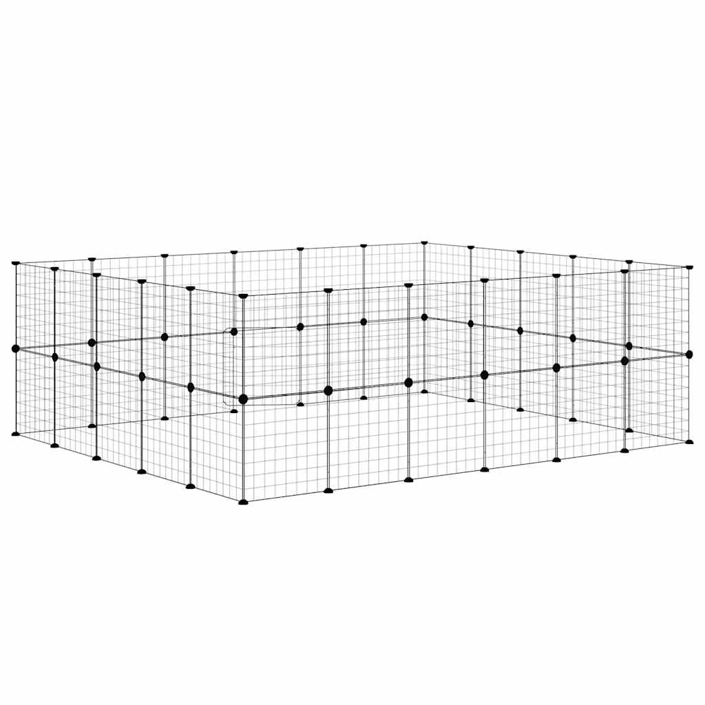 44-tlg. Haustierkäfig mit Tür Schwarz 210x175x70 cm Stahl