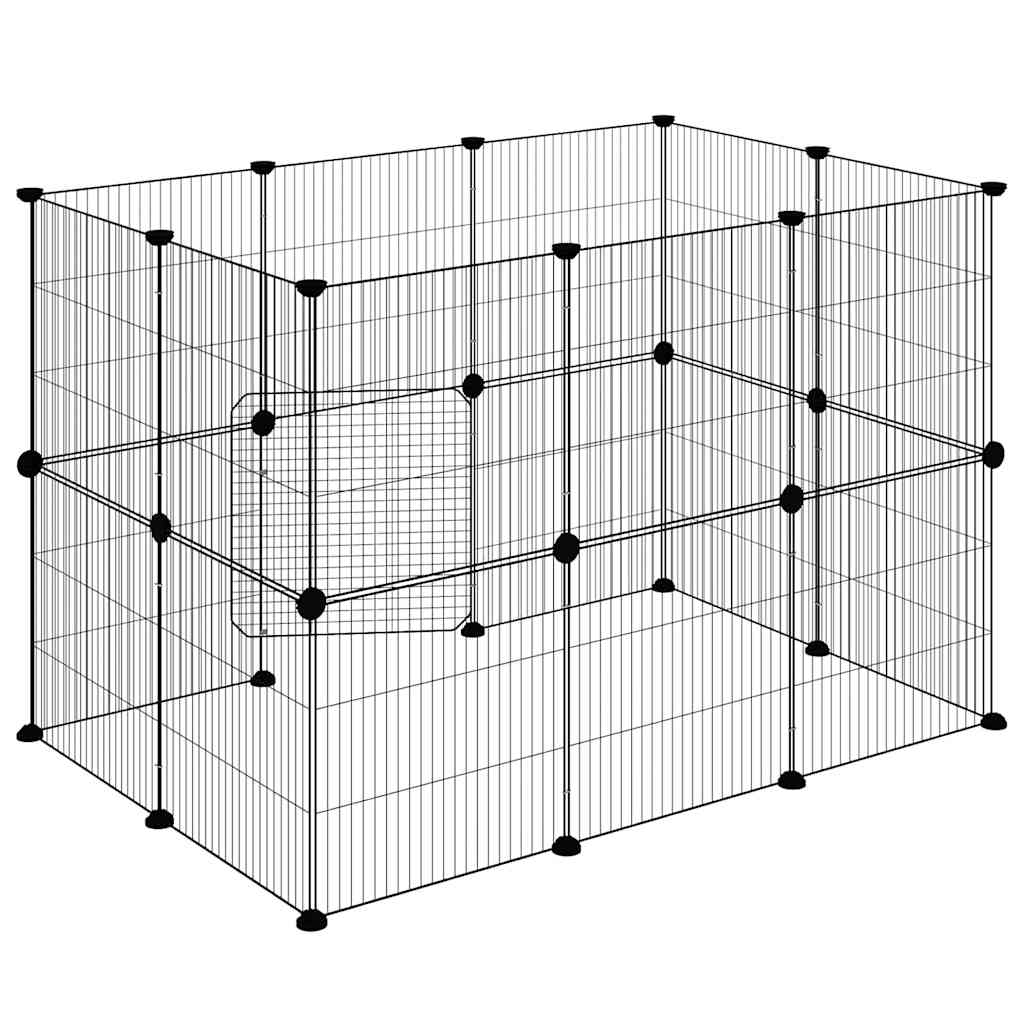 20-tlg. Haustierkäfig mit Tür Schwarz 105x70x70 cm Stahl