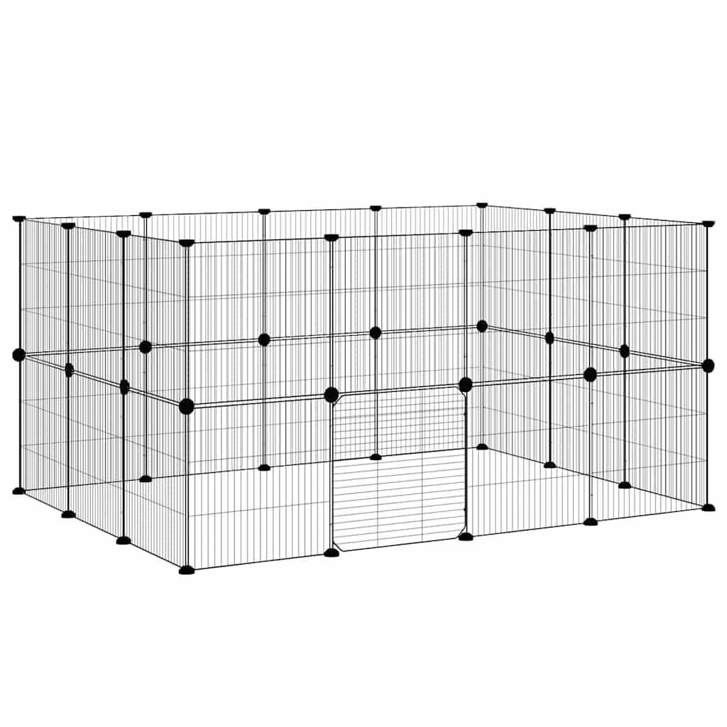 28-tlg. Haustierkäfig mit Tür Schwarz 140x105x70 cm Stahl