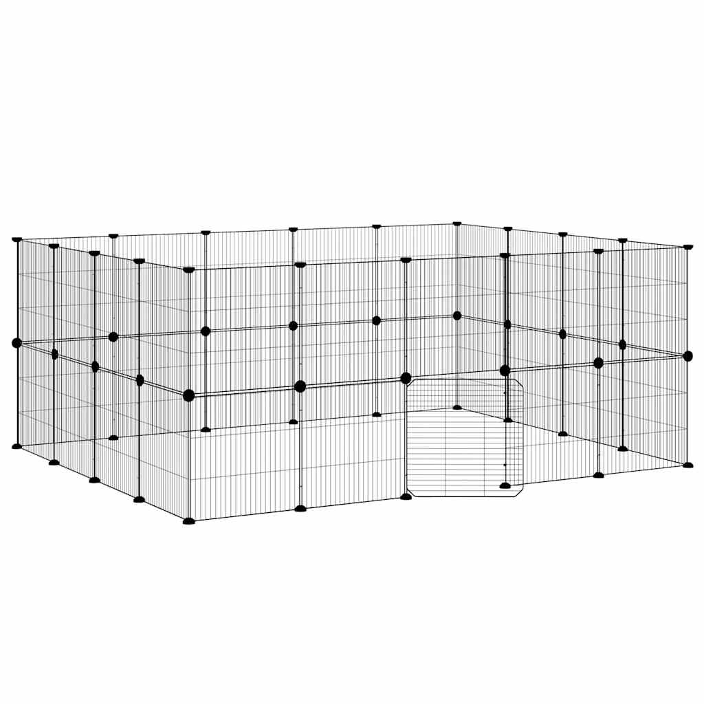 36-tlg. Haustierkäfig mit Tür Schwarz 175x140x70 cm Stahl