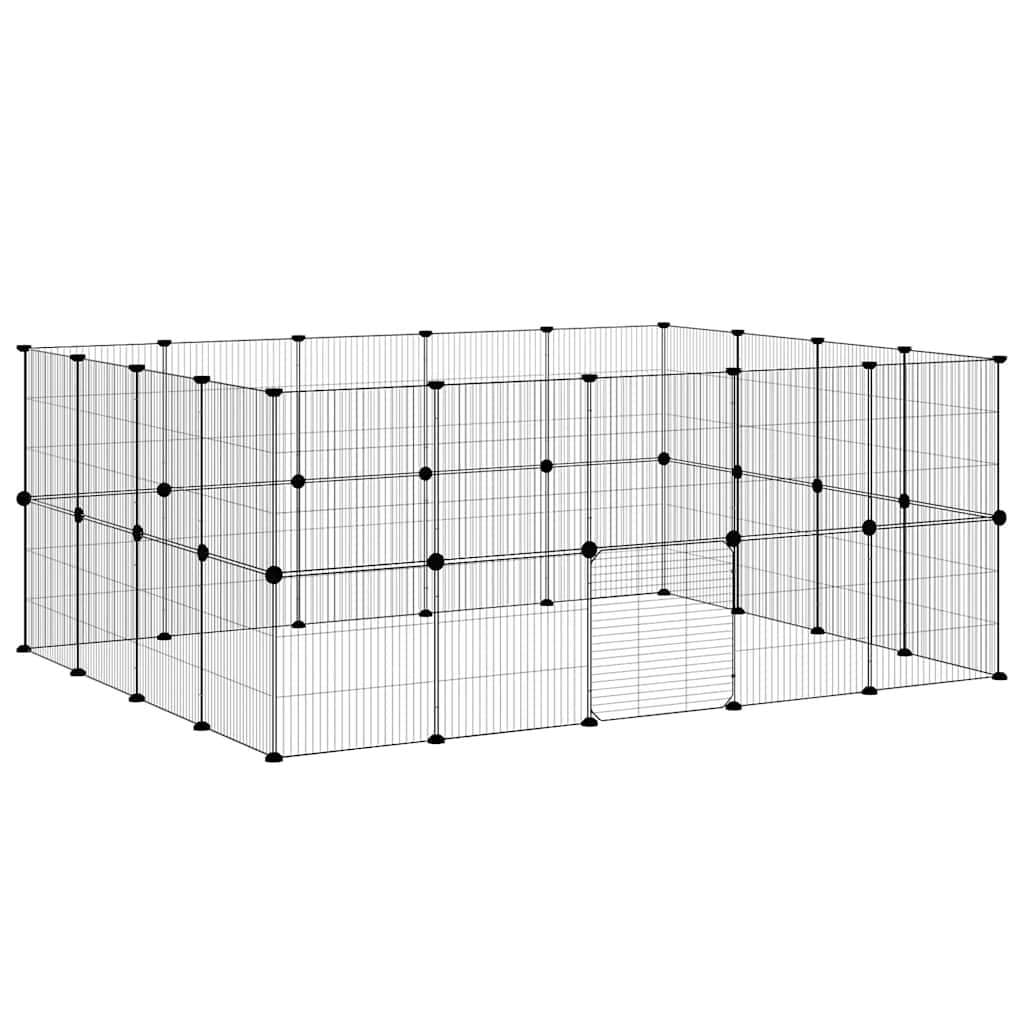 36-tlg. Haustierkäfig mit Tür Schwarz 175x140x70 cm Stahl