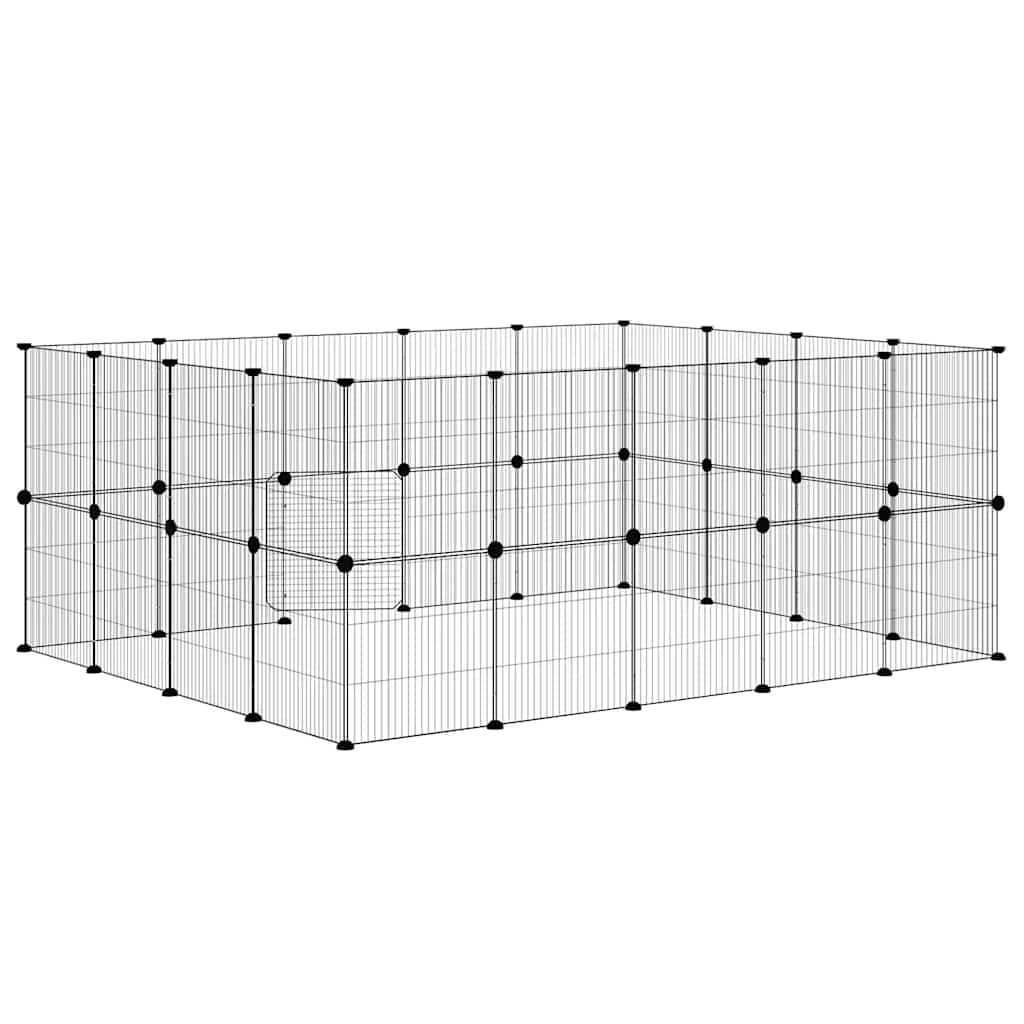 36-tlg. Haustierkäfig mit Tür Schwarz 175x140x70 cm Stahl