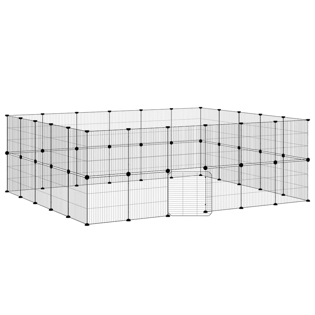 44-tlg. Haustierkäfig mit Tür Schwarz 210x175x70 cm Stahl