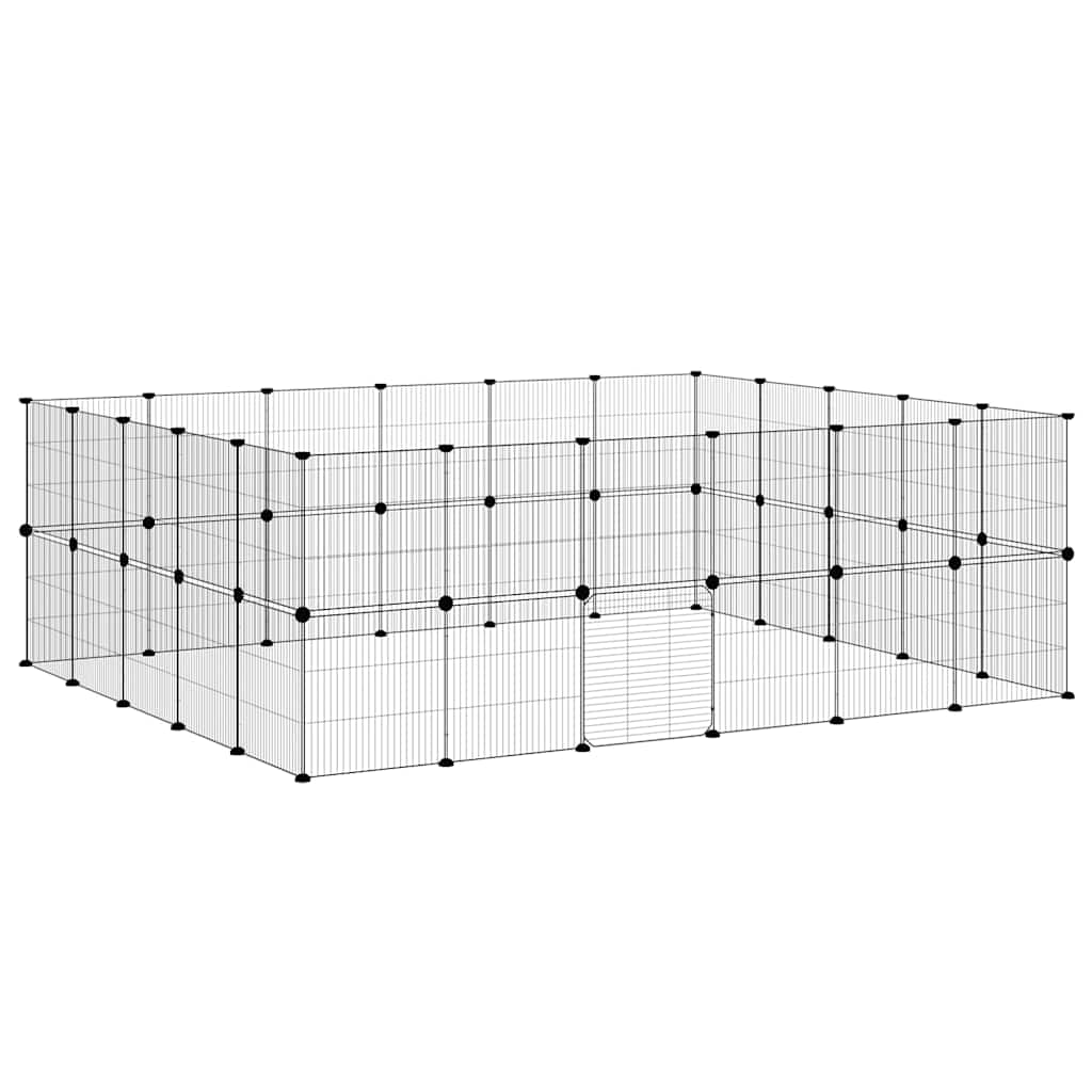 44-tlg. Haustierkäfig mit Tür Schwarz 210x175x70 cm Stahl