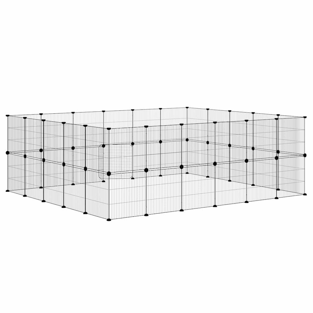 44-tlg. Haustierkäfig mit Tür Schwarz 210x175x70 cm Stahl
