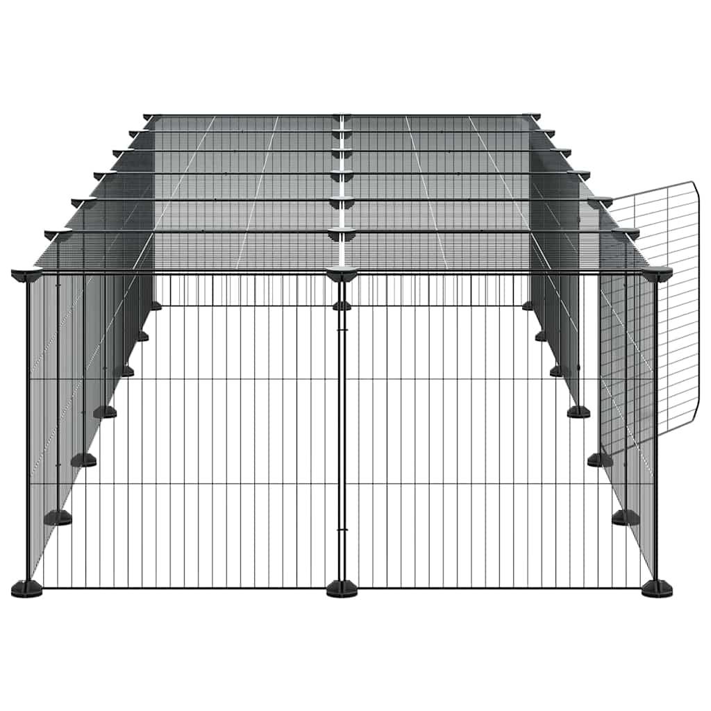 28-tlg. Haustierkäfig mit Tür Schwarz 210x70x35 cm Stahl