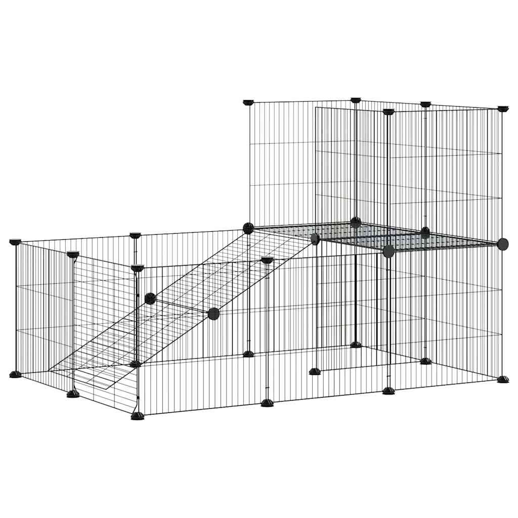 20-tlg. Haustierkäfig mit Tür Schwarz 105x70x70 cm Stahl