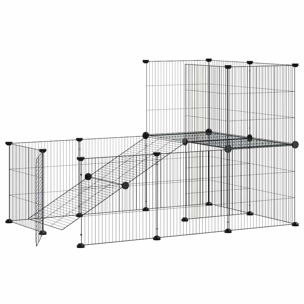 20-tlg. Haustierkäfig mit Tür Schwarz 105x70x70 cm Stahl