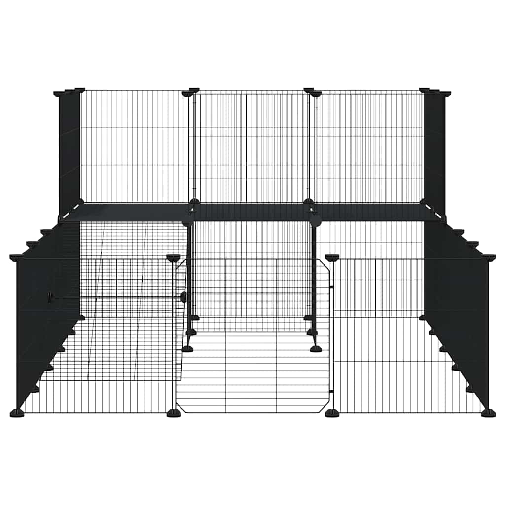 36-tlg. Haustierkäfig mit Tür Schwarz 175x105x70 cm Stahl