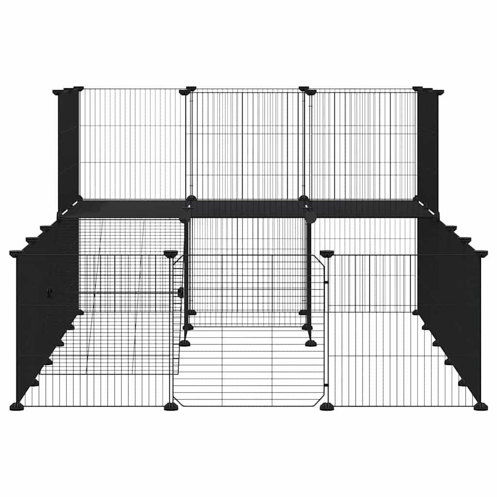 36-tlg. Haustierkäfig mit Tür Schwarz 175x105x70 cm Stahl