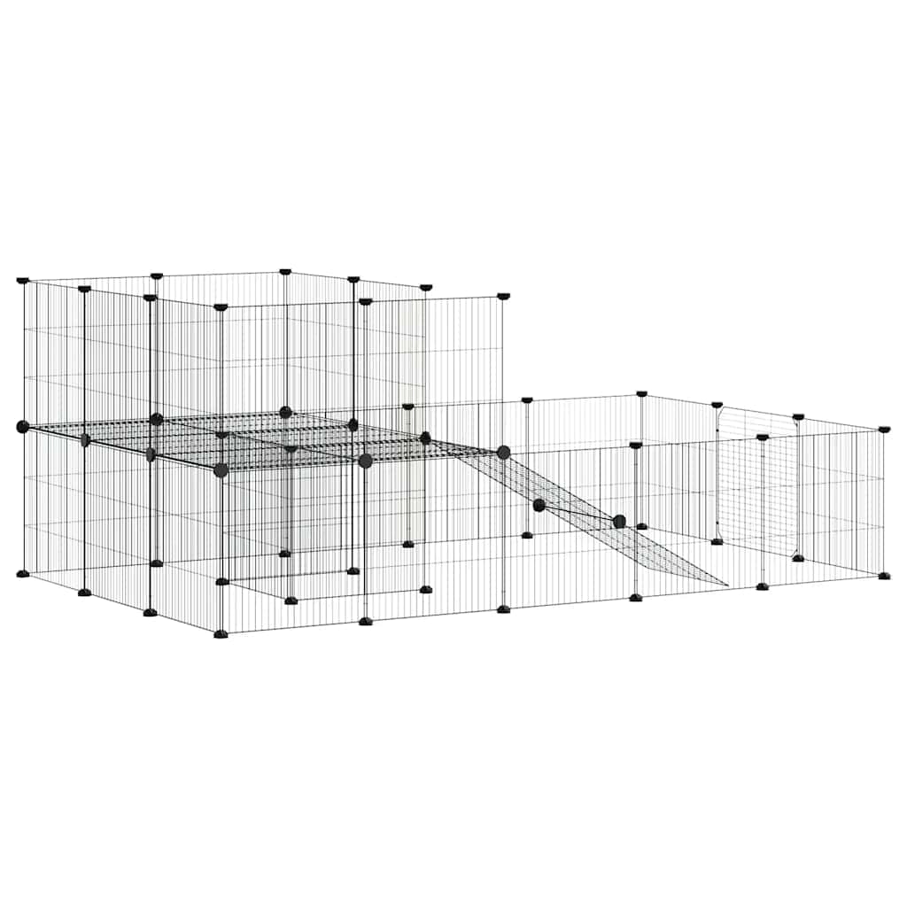 36-tlg. Haustierkäfig mit Tür Schwarz 175x105x70 cm Stahl