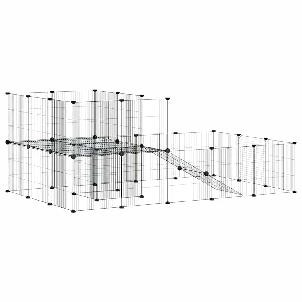 36-tlg. Haustierkäfig mit Tür Schwarz 175x105x70 cm Stahl