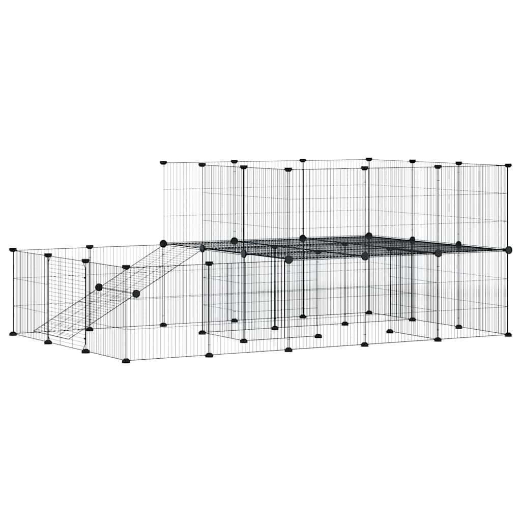 44-tlg. Haustierkäfig mit Tür Schwarz 175x105x70 cm Stahl