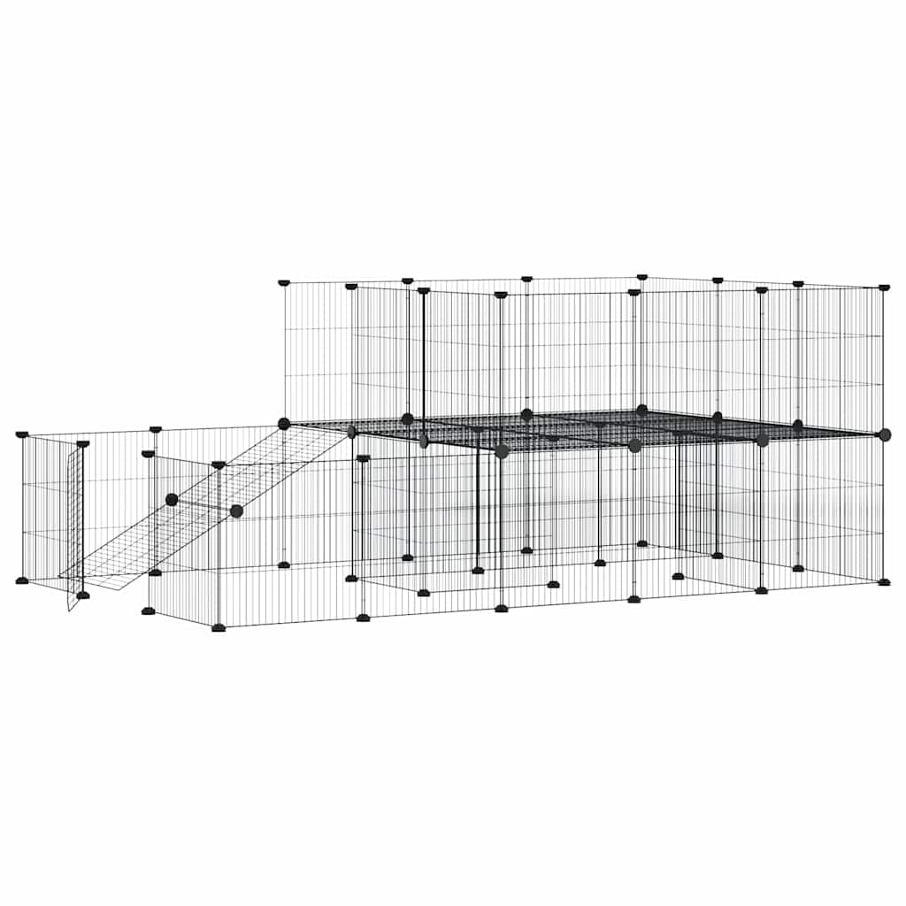 44-tlg. Haustierkäfig mit Tür Schwarz 175x105x70 cm Stahl
