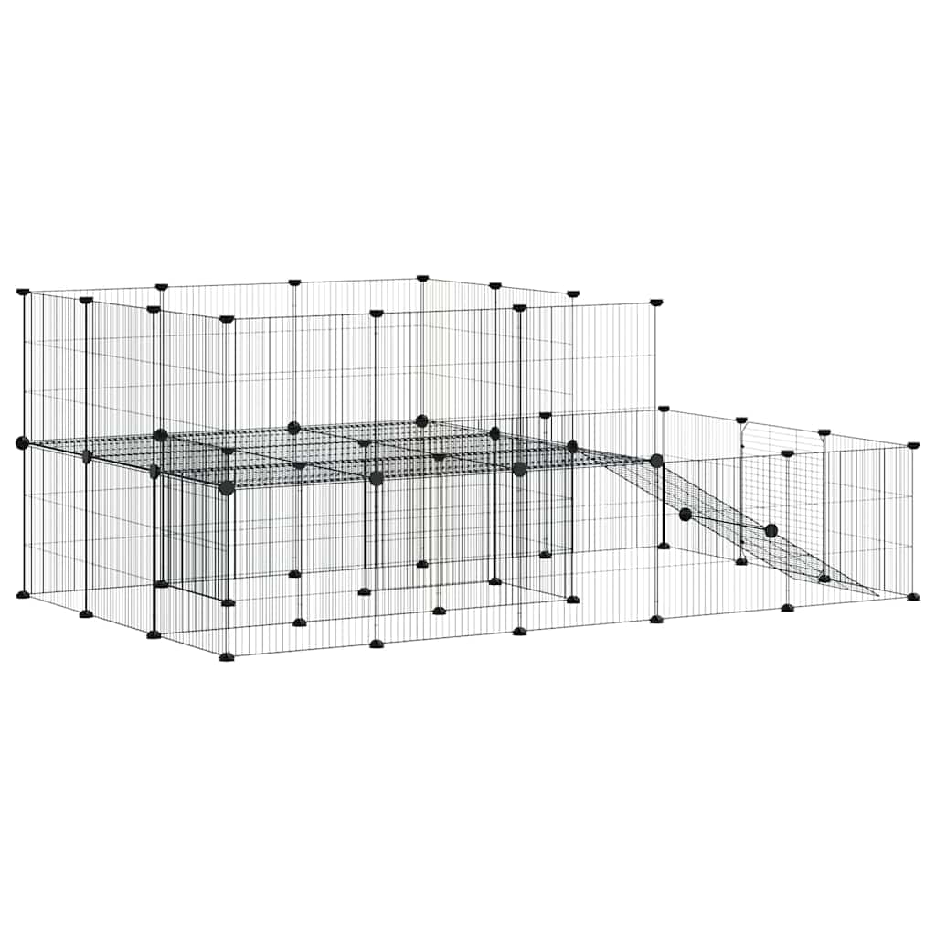 44-tlg. Haustierkäfig mit Tür Schwarz 175x105x70 cm Stahl