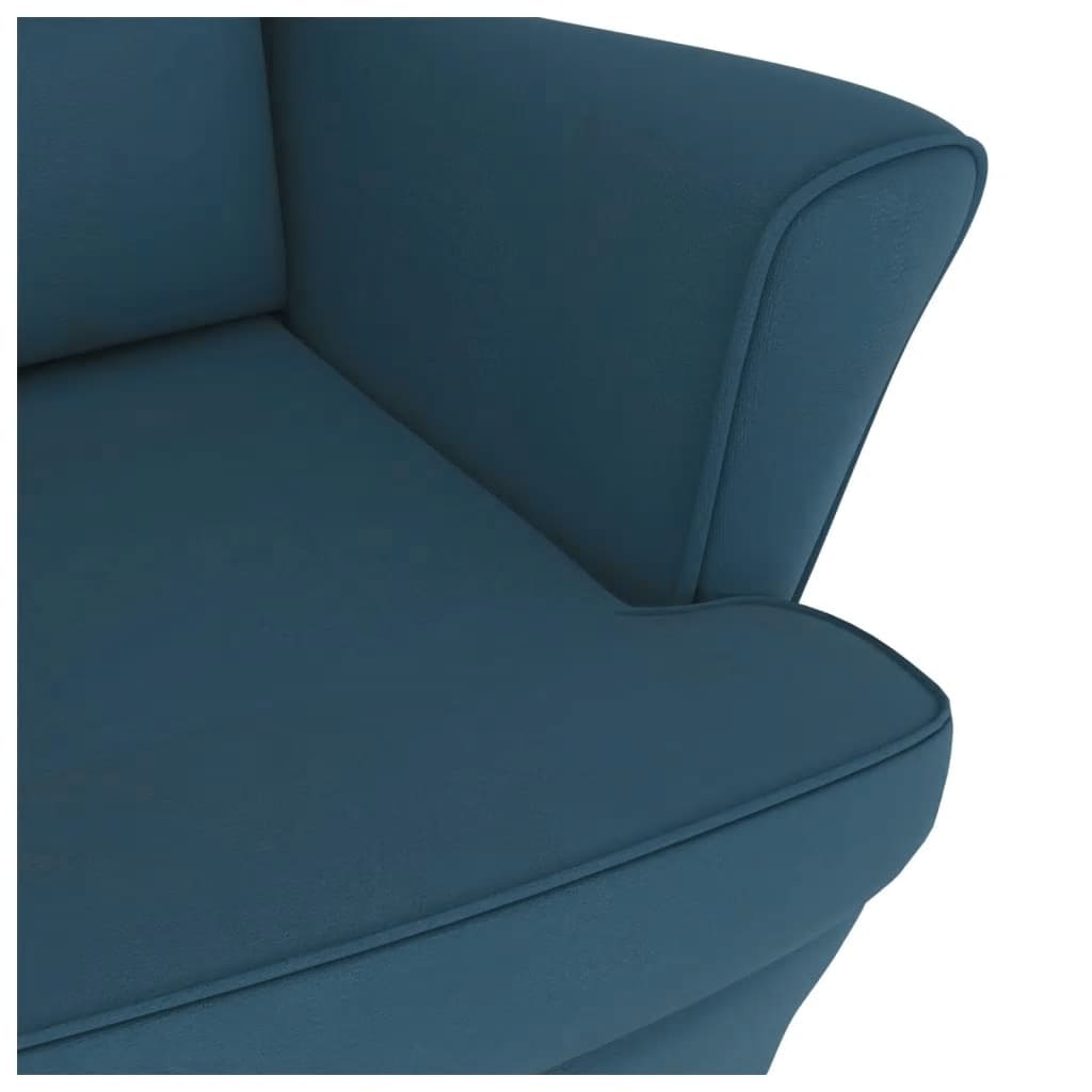 Schaukelstuhl Ohrensessel Blau Samt und Massivholz
