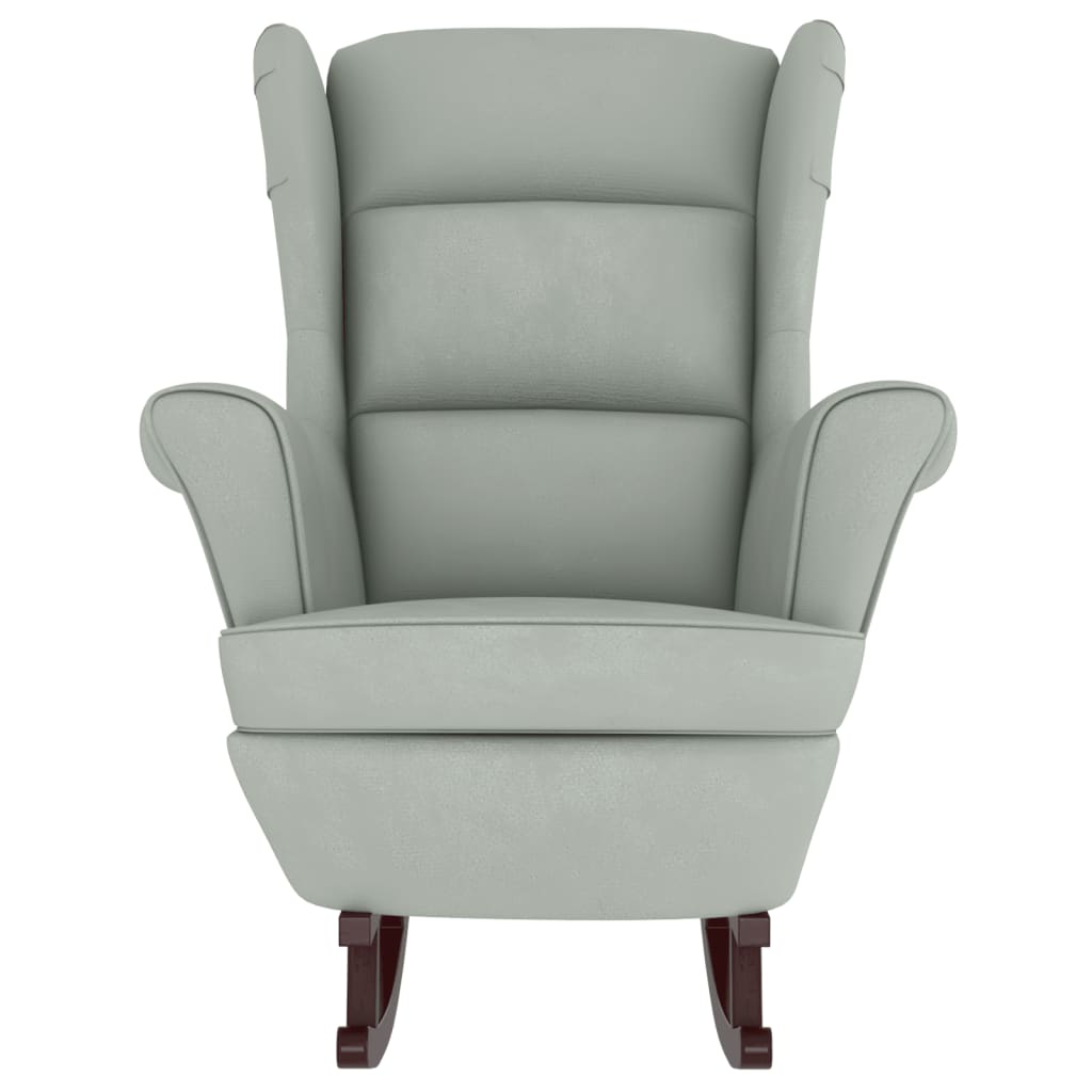 Chaise à bascule et tabouret avec pieds en bois et velours gris clair