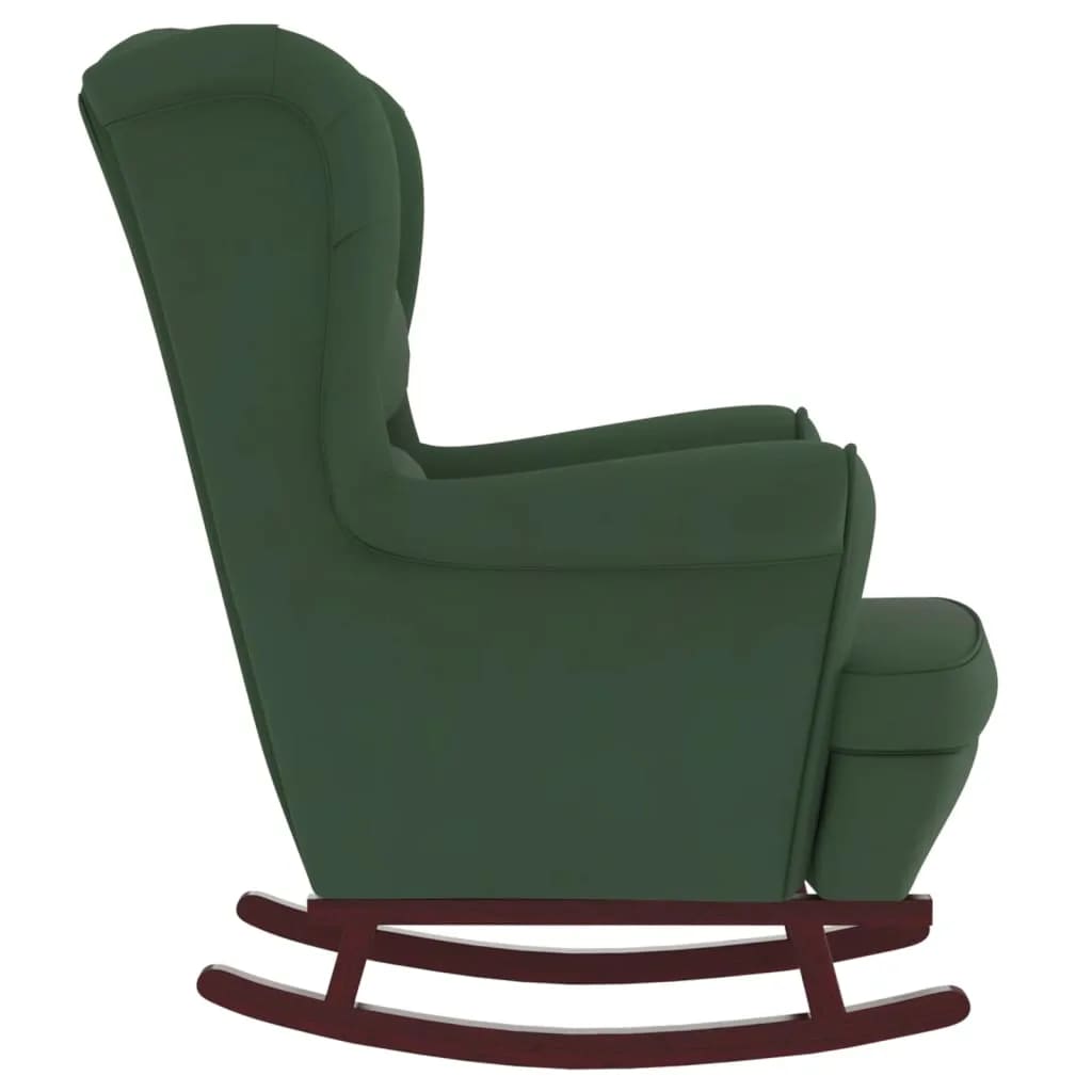 Chaise à bascule et tabouret avec pieds en bois velours vert foncé