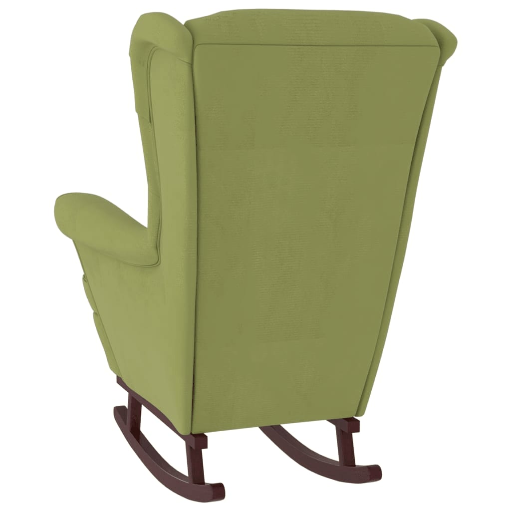Chaise à bascule et tabouret avec pieds en bois velours vert clair