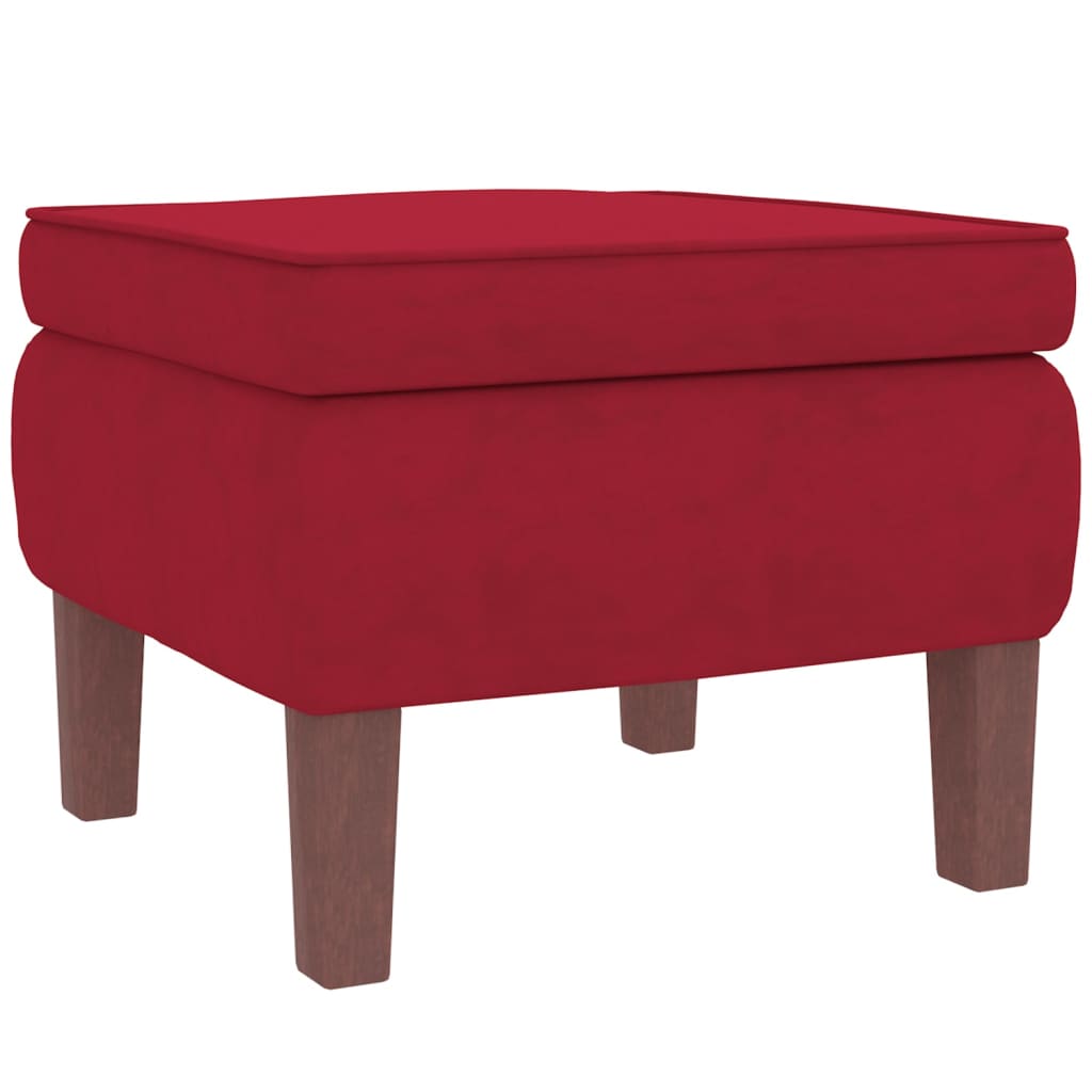 Chaise à bascule et tabouret avec pieds en bois et velours rouge vin