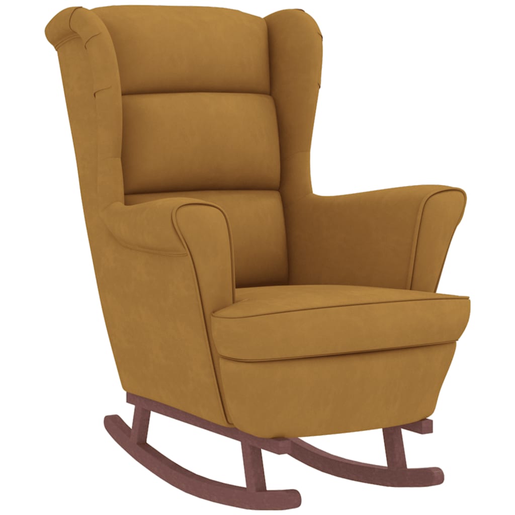 Chaise à bascule et tabouret avec pieds en bois velours marron