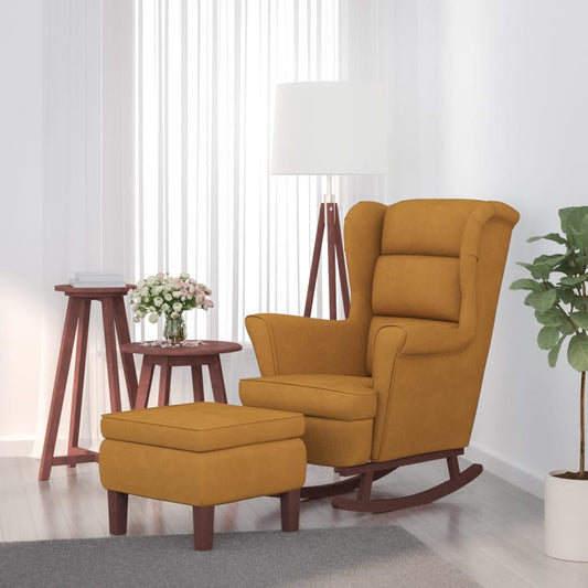 Chaise à bascule et tabouret avec pieds en bois velours marron
