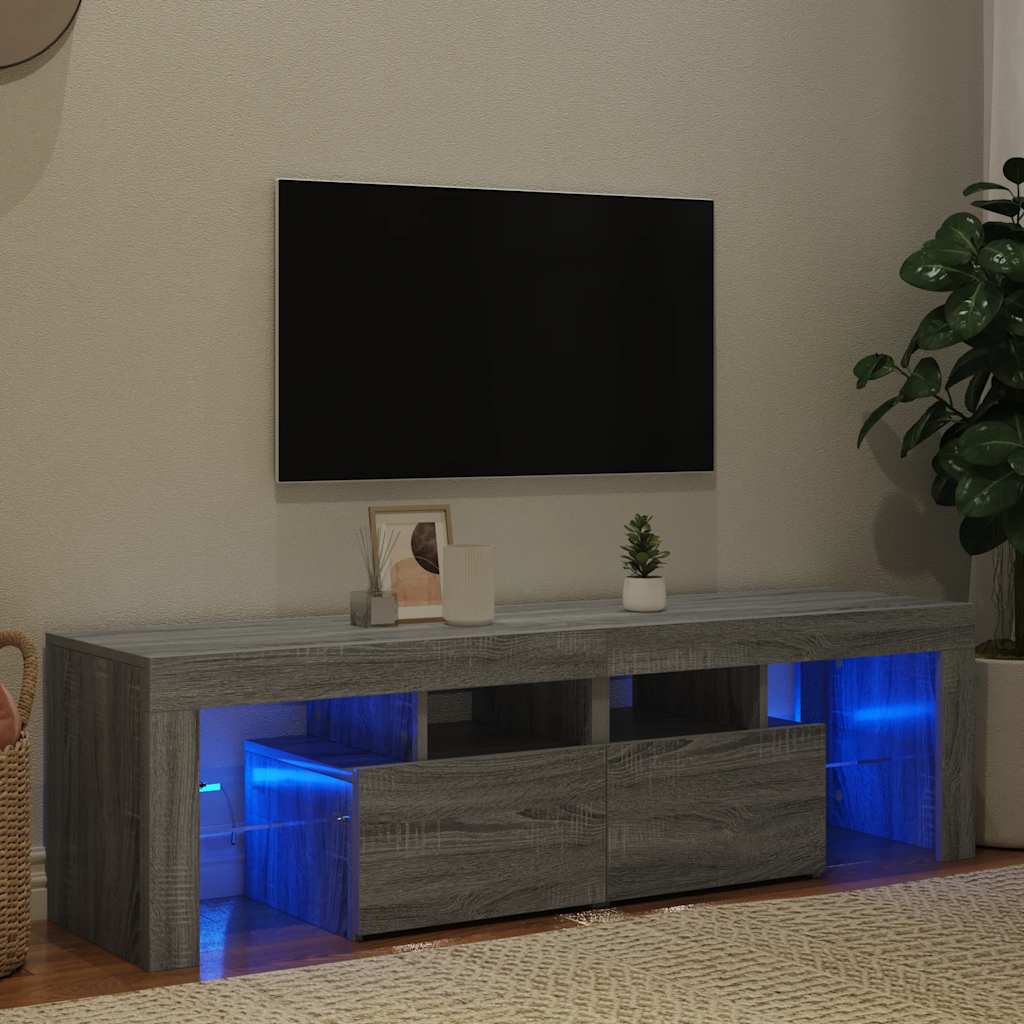 TV-Schrank mit LED-Leuchten Grau Sonoma 140x36,5x40 cm