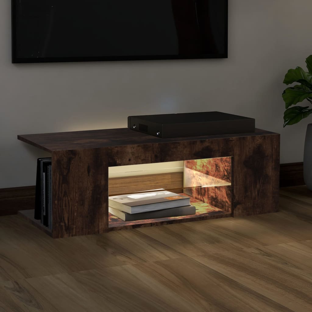 TV cabinet with LED lights smoked oak 90x39x30 cm