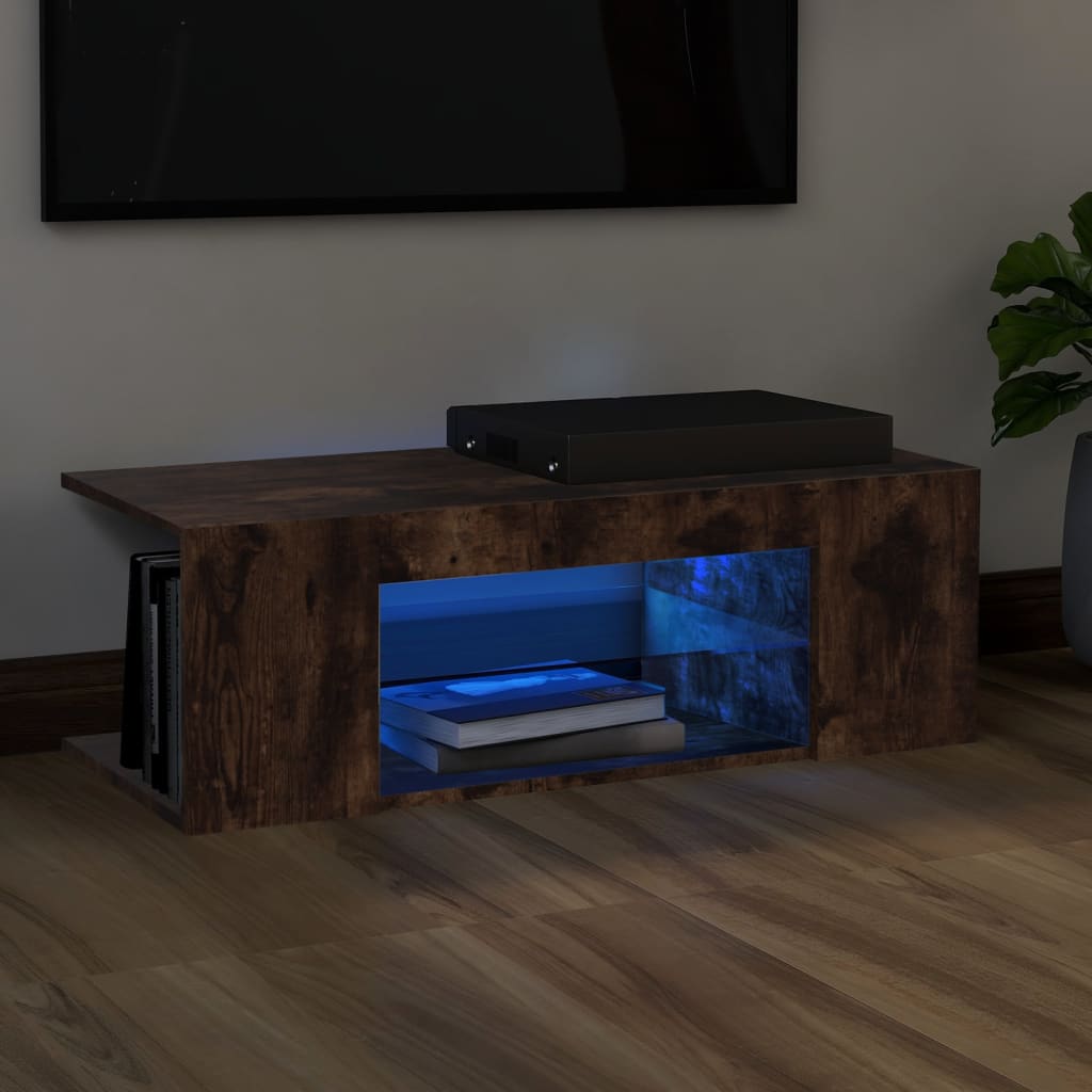 TV cabinet with LED lights smoked oak 90x39x30 cm