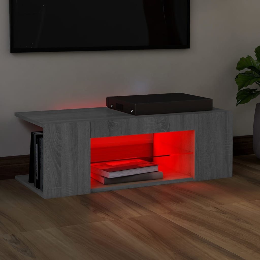TV Cabinet with LED Lights Gray Sonoma 90x39x30 cm