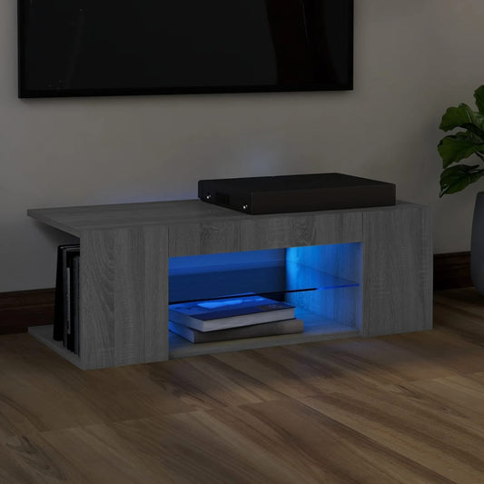 Meuble TV avec lumières LED Gris Sonoma 90x39x30 cm