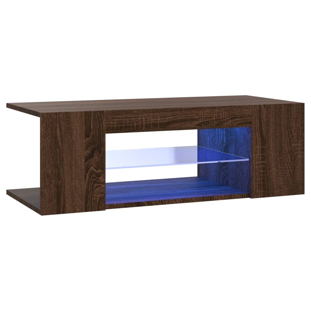 TV cabinet with LED lights brown oak look 90x39x30 cm