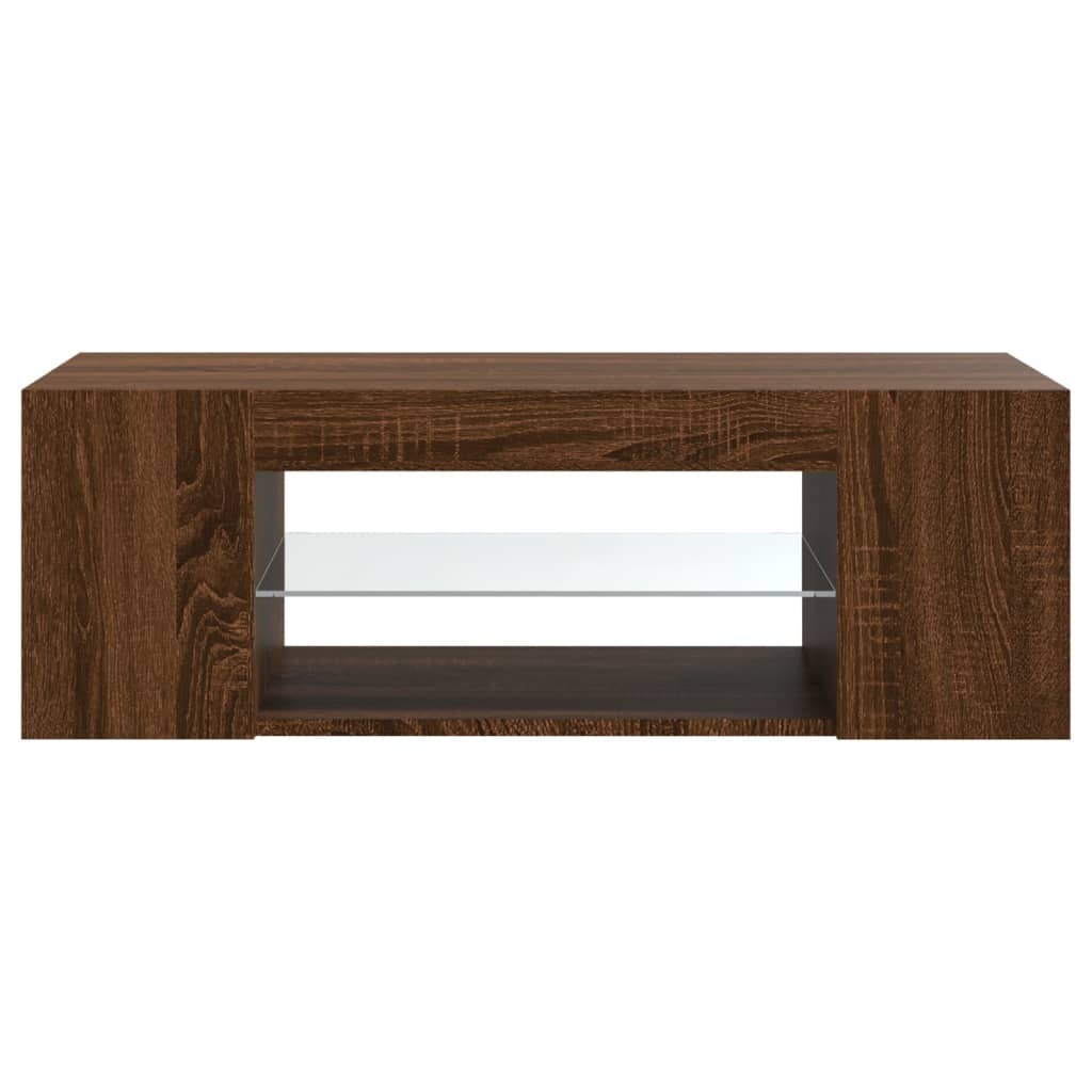 TV cabinet with LED lights brown oak look 90x39x30 cm