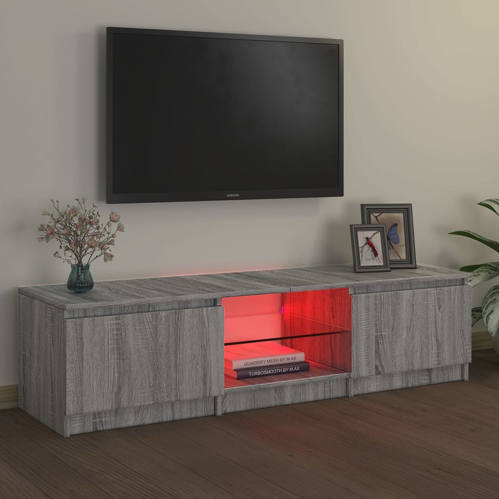 TV-Schrank mit LED-Leuchten Grau Sonoma 140x40x35,5 cm