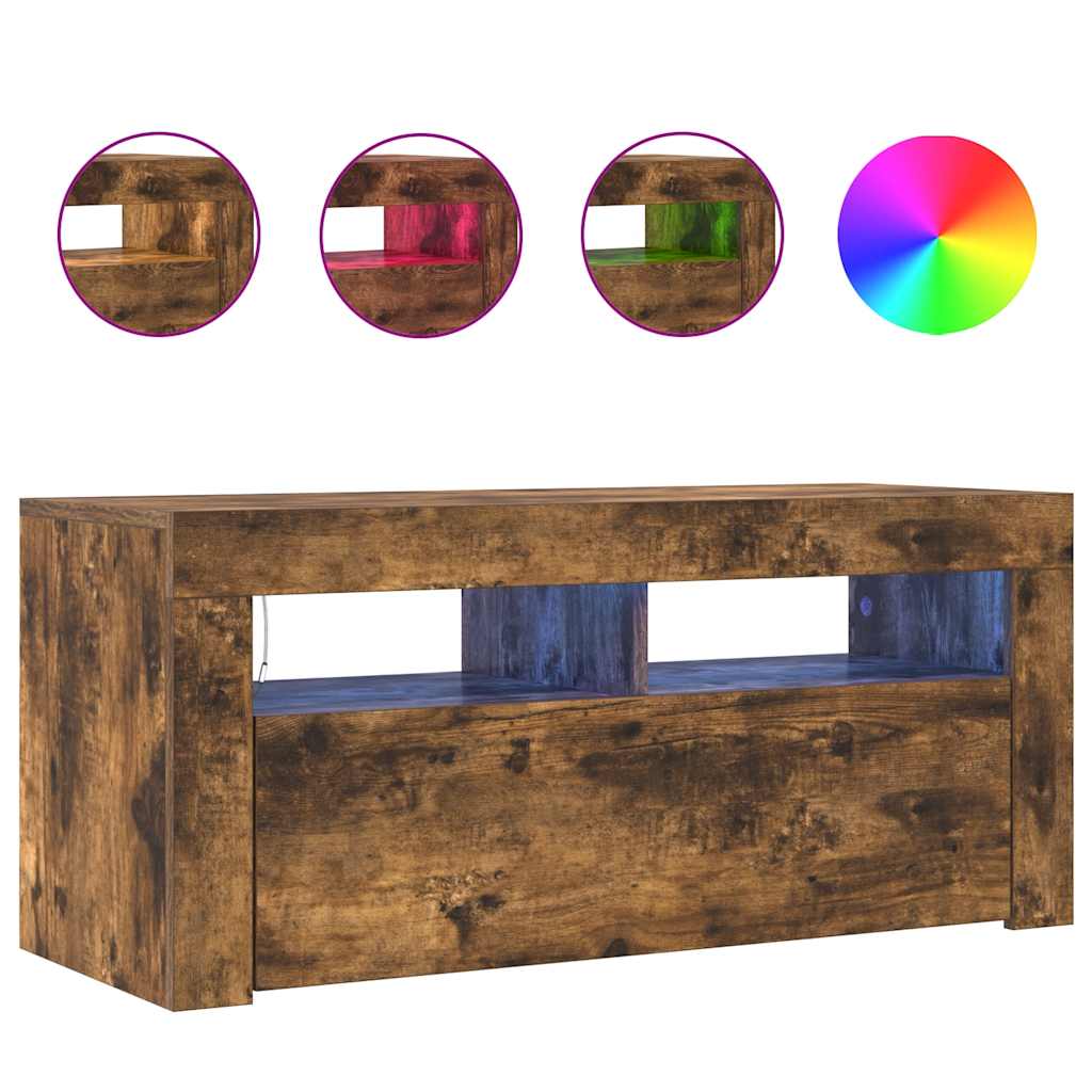 TV-Schrank mit LED-Leuchten Räuchereiche 90x35x40 cm