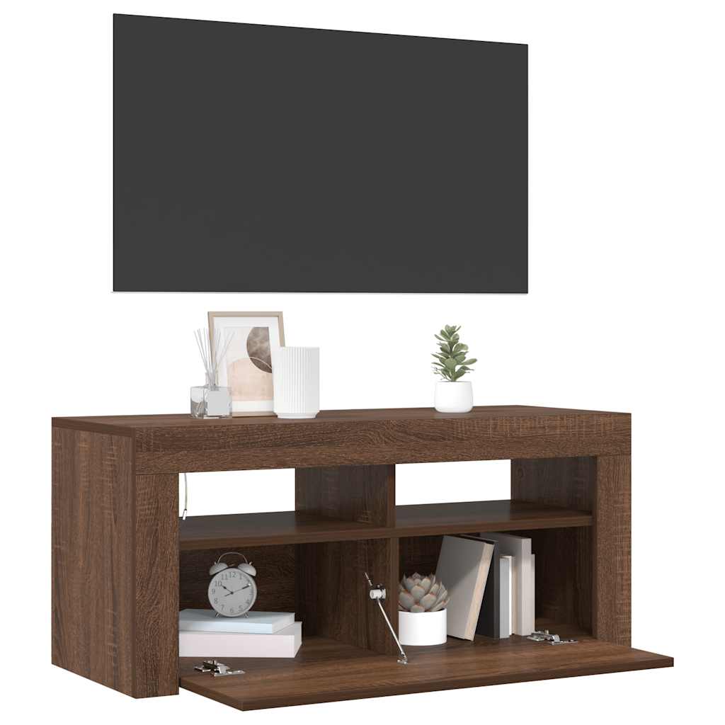 TV-Schrank mit LED-Leuchten Braun Eichen-Optik 90x35x40 cm