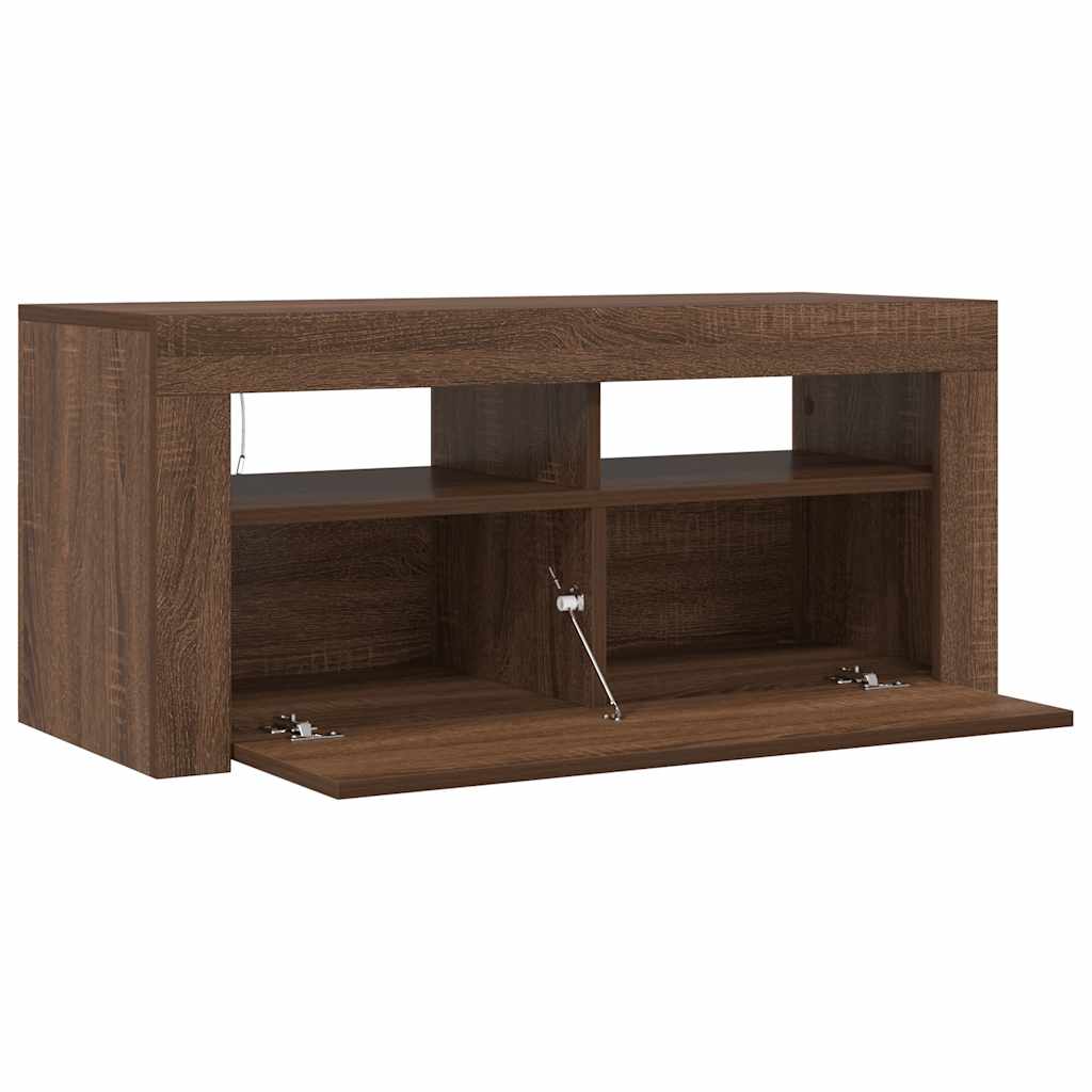 TV-Schrank mit LED-Leuchten Braun Eichen-Optik 90x35x40 cm