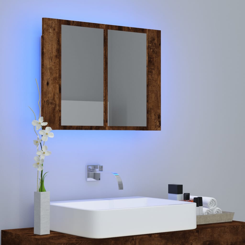 LED mirror cabinet smoked oak 60x12x45 cm wood material