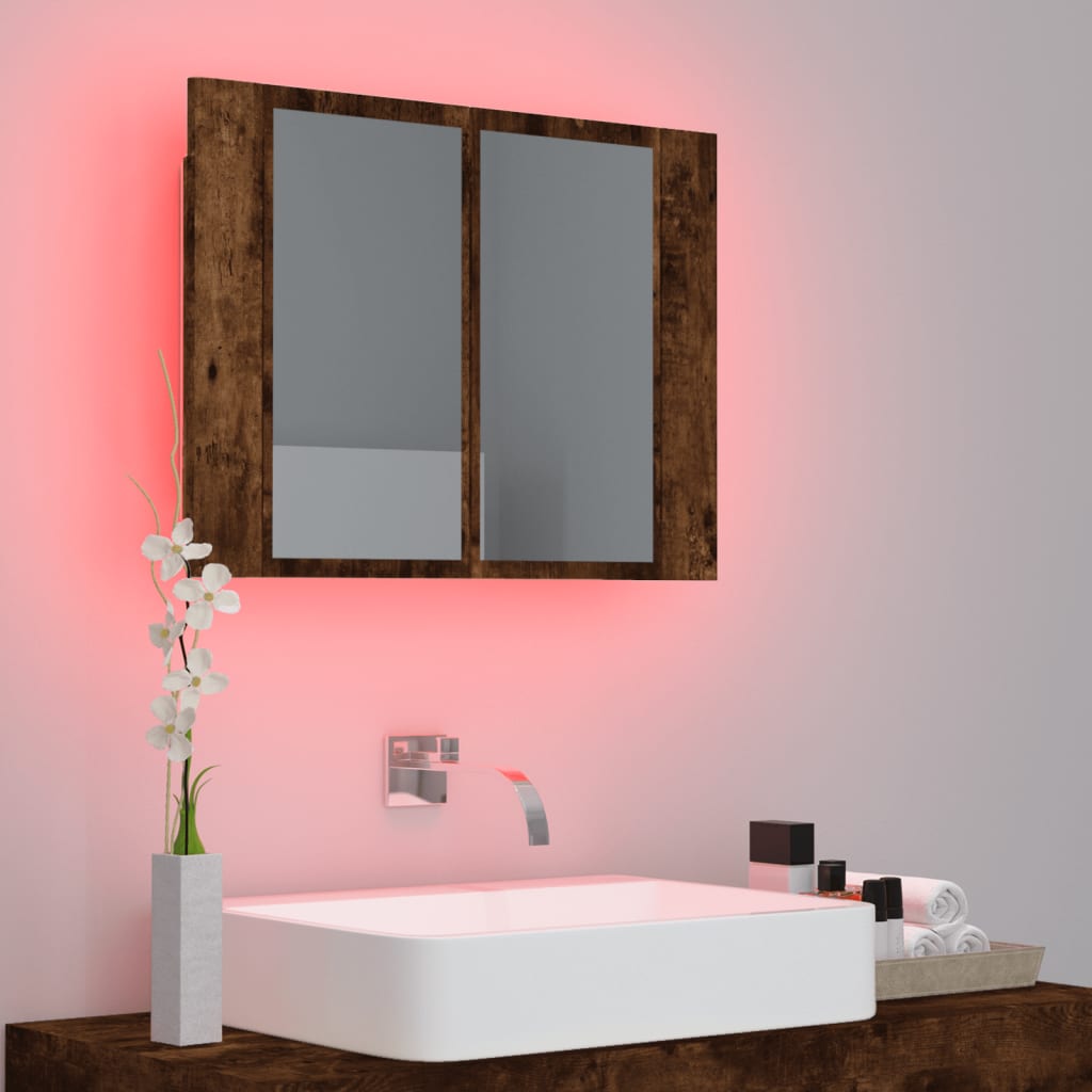 LED mirror cabinet smoked oak 60x12x45 cm wood material