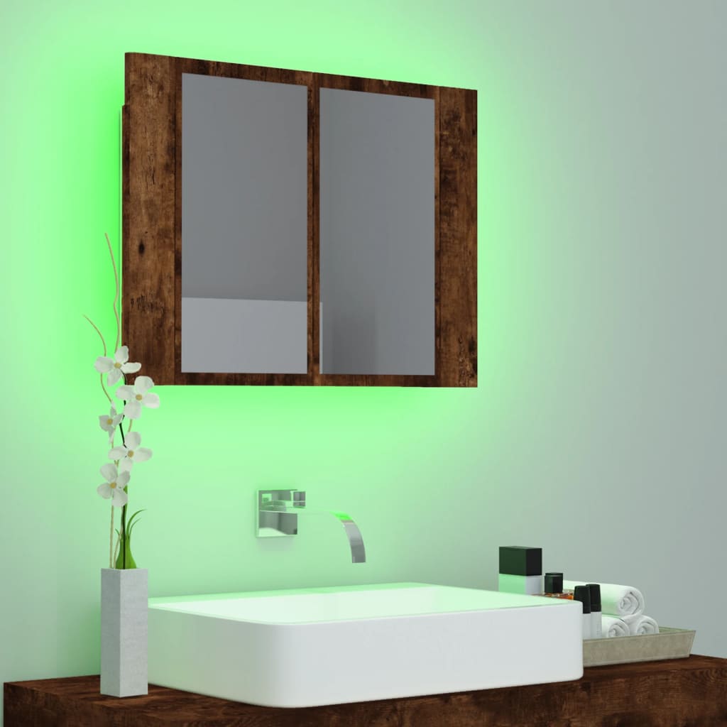 LED mirror cabinet smoked oak 60x12x45 cm wood material