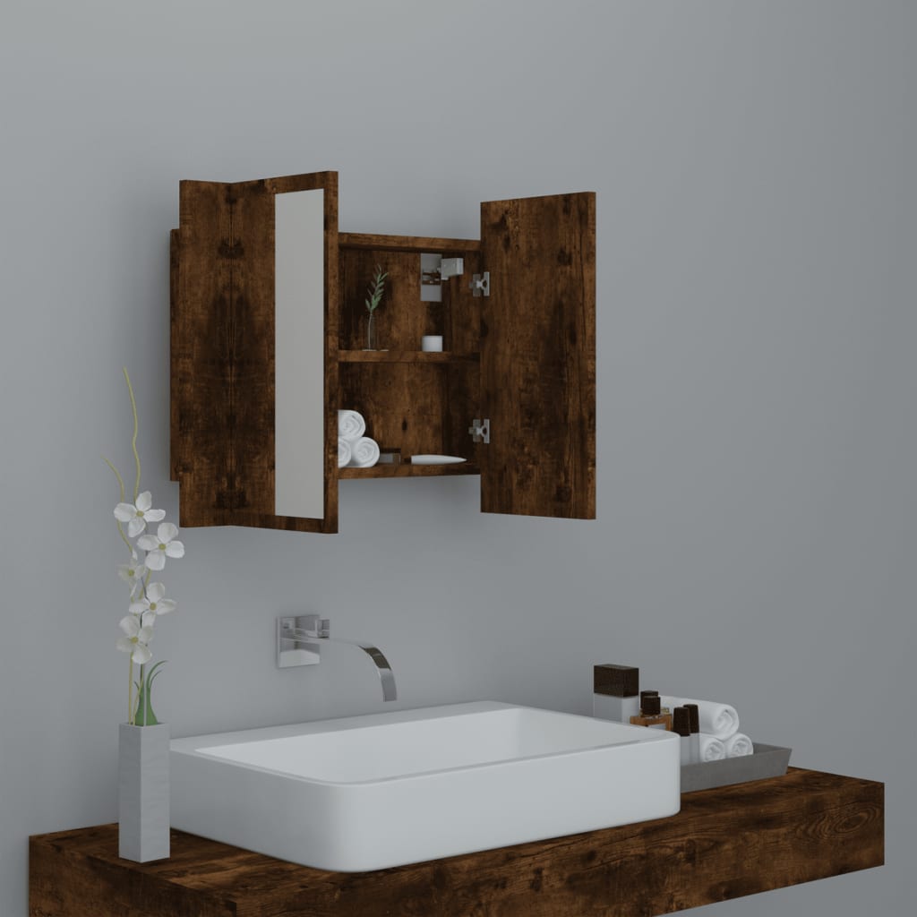LED mirror cabinet smoked oak 60x12x45 cm wood material